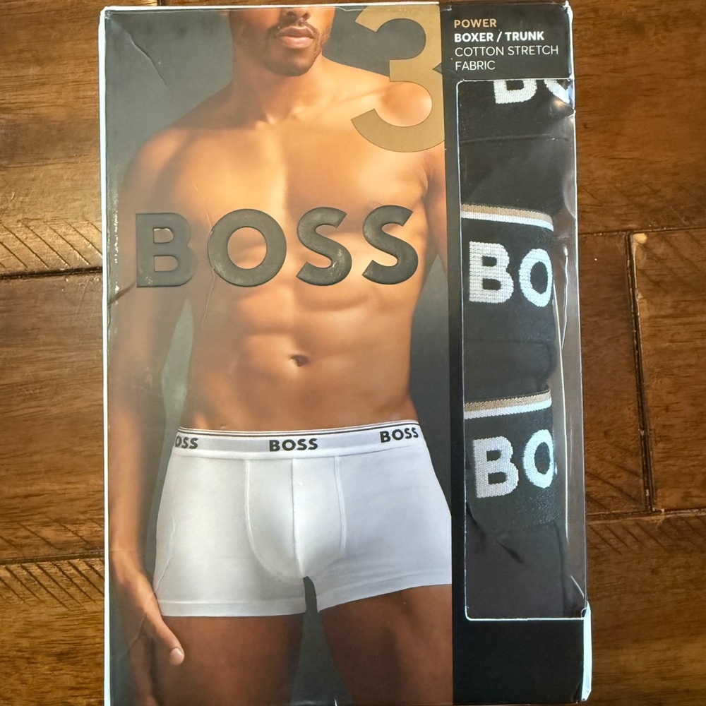 Hugo Boss Power Boxer Briefs 3-Pack Black Sz L NEW Supportive Cotton Logo